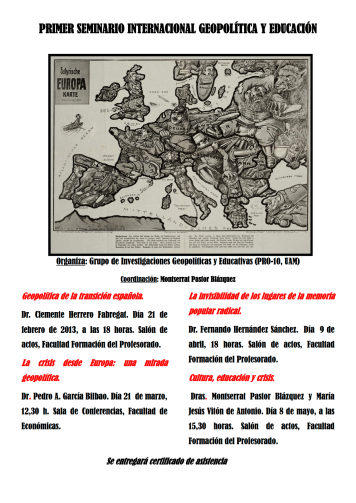 2013 CARTEL PRIMER SEMINARIO INTERNACIONAL GEOPOLÍTICA Y EDUCACIÓN