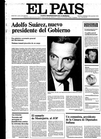 Portada del 4 de julio de 1976 diario El país