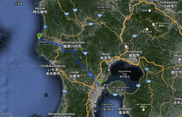 La bahía de Kagoshima, con la isla de Sakurajima abajo.